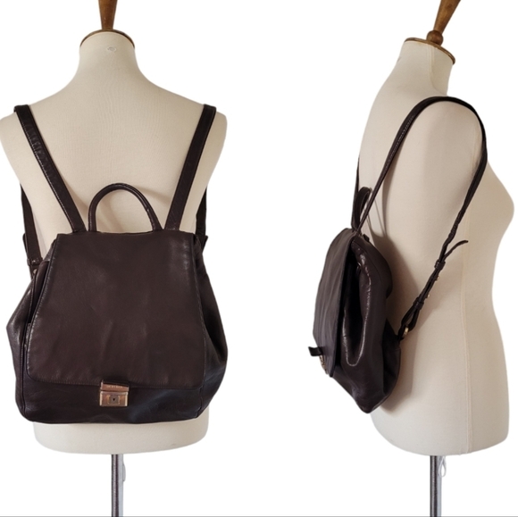 Perlina 90's Chocolate Brown Leather Backpack - Picture 1 of 7